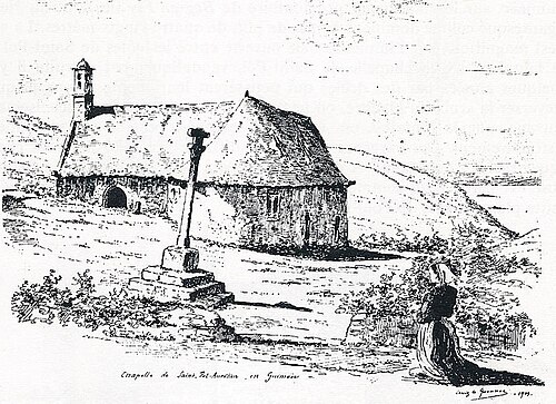 La chapelle Saint-Pol-Aurélien en 1909 (dessin de Louis Le Guennec).